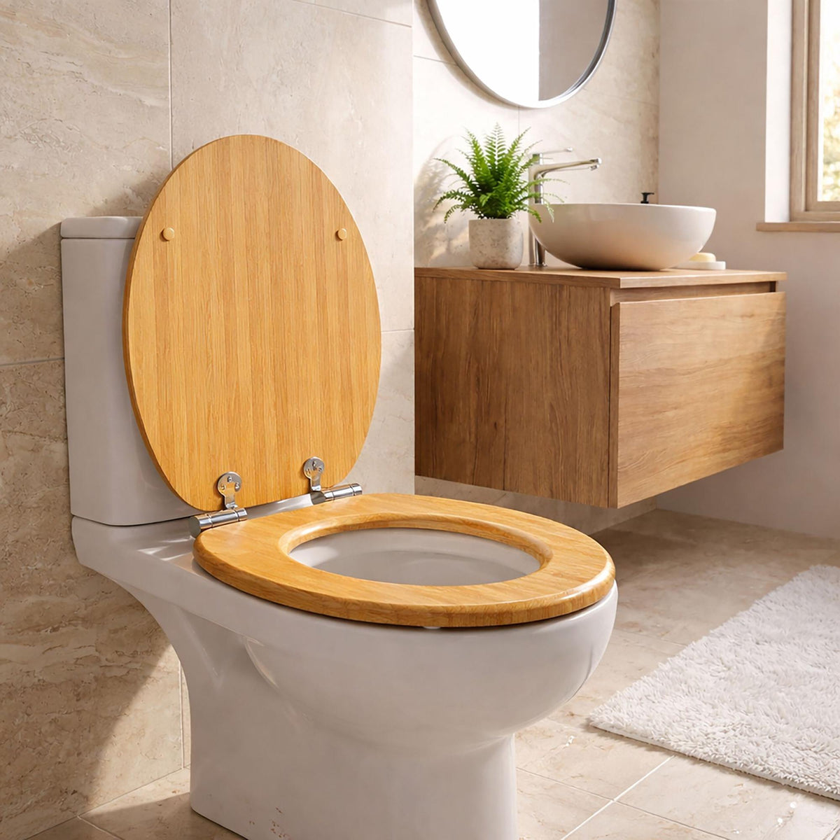 Soft-Close MDF Toilet Seat, Adjustable Hinges