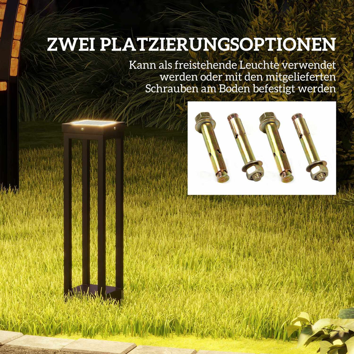 Solar Garden Lamp, Path Light, Led Outdoor Lamp With Light Sensor, Ip44 Waterproof Garden Light, For Balcony, Terrace, Metal, Black