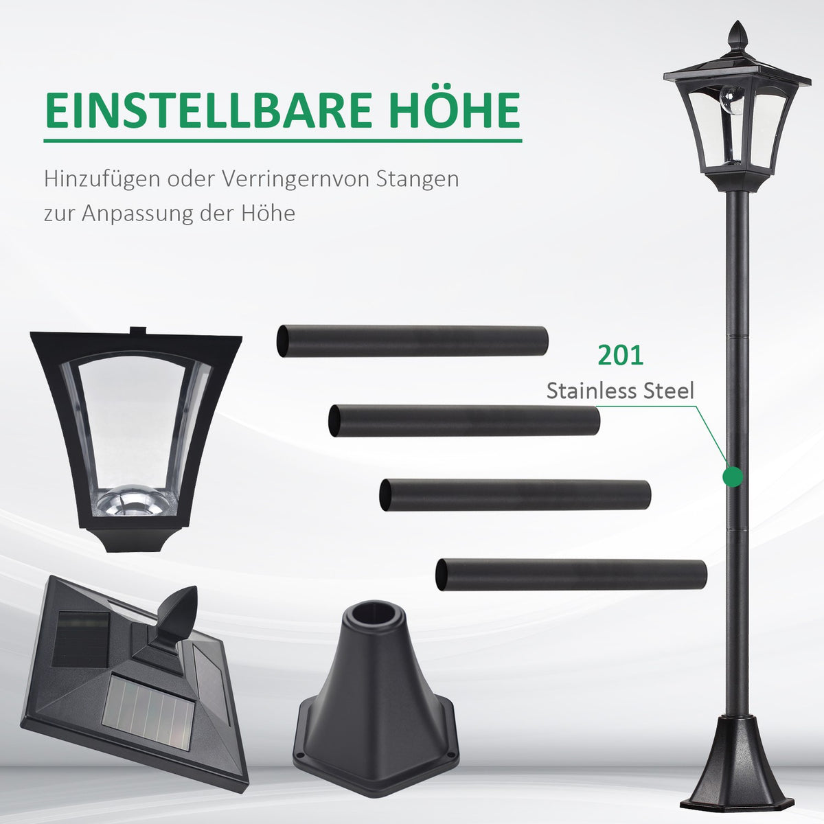 Solar Garden Lantern Path Light With Led 40 Lumens Black 18 X 18 X 160Cm