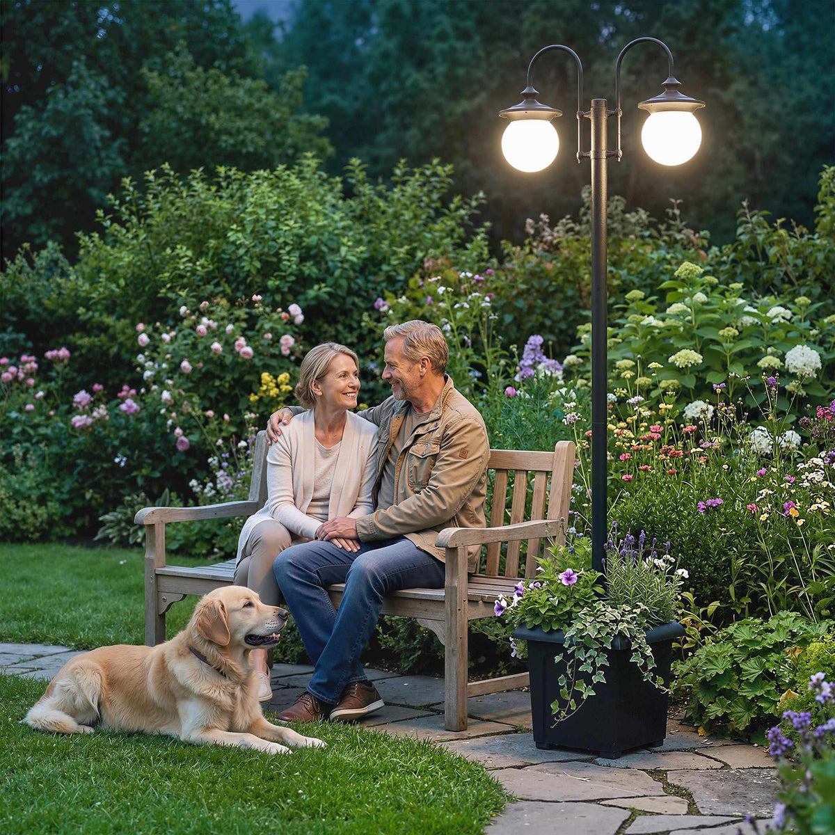 Solar Garden Lantern with Adjustable Height & Planter
