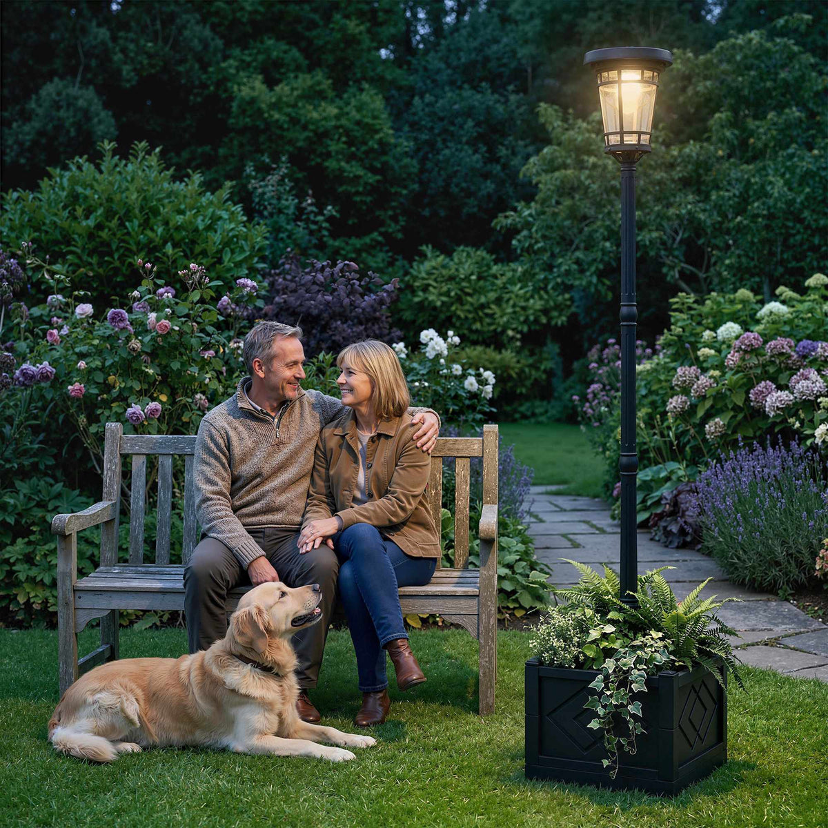 Solar Garden Lantern with Planter, 195cm, Dual Brightness