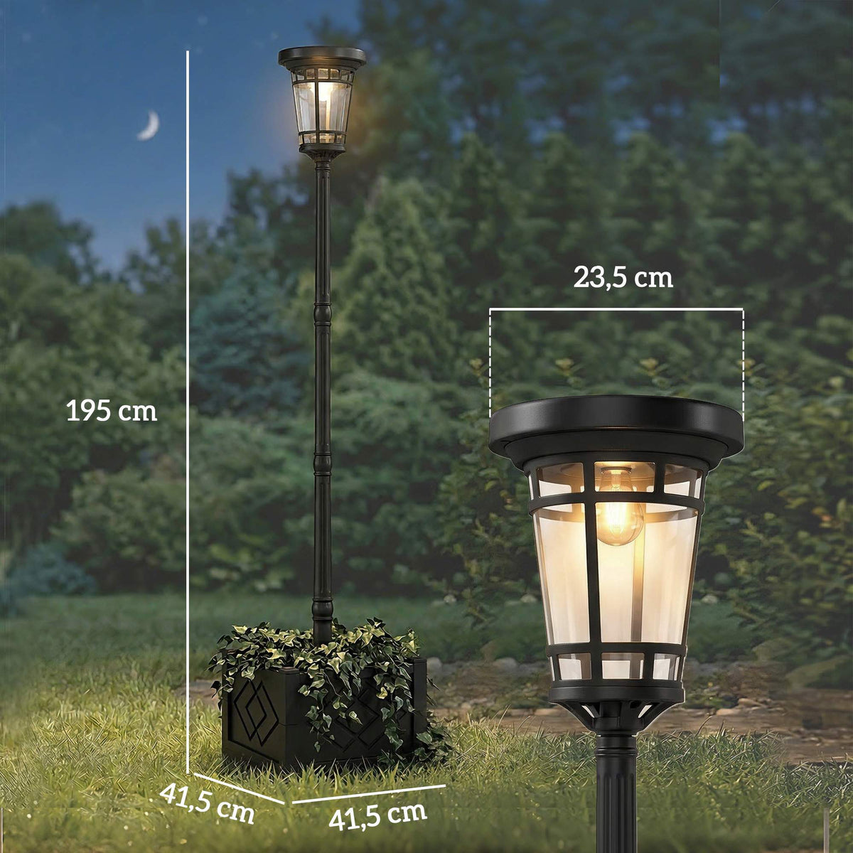 Solar Garden Lantern with Planter, 195cm, Dual Brightness