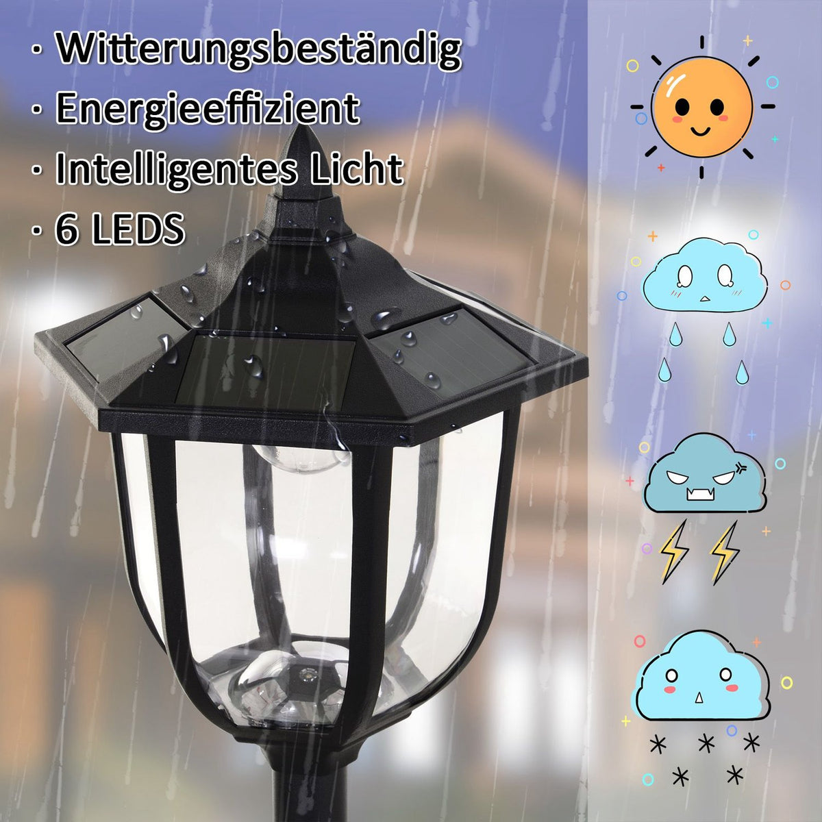 Solar Garden Light Led Garden Lantern With 30/60 Lumens, Plastic, Black, Ø26.5 X H177 Cm