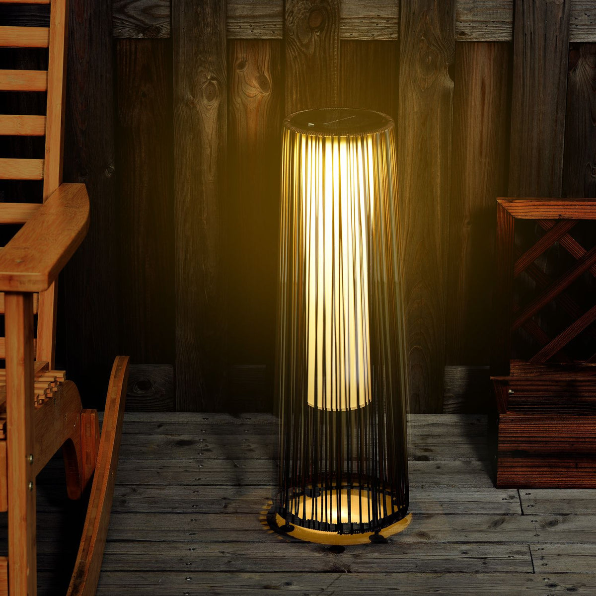 Solar Lamp, Garden Lamp, Rattan Solar Light, Automatic Led, Brown, 21.5 X 21.5 X 61 Cm