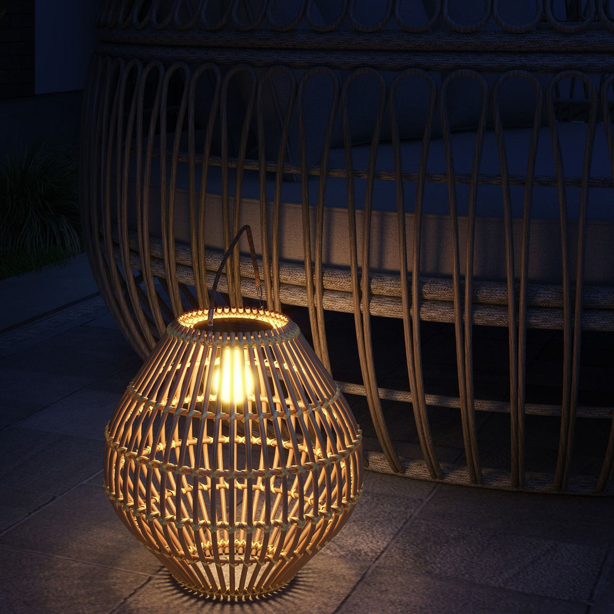 Solar Lamp Rattan Garden Light, Waterproof, Light Sensor, Drum Design, Yellow