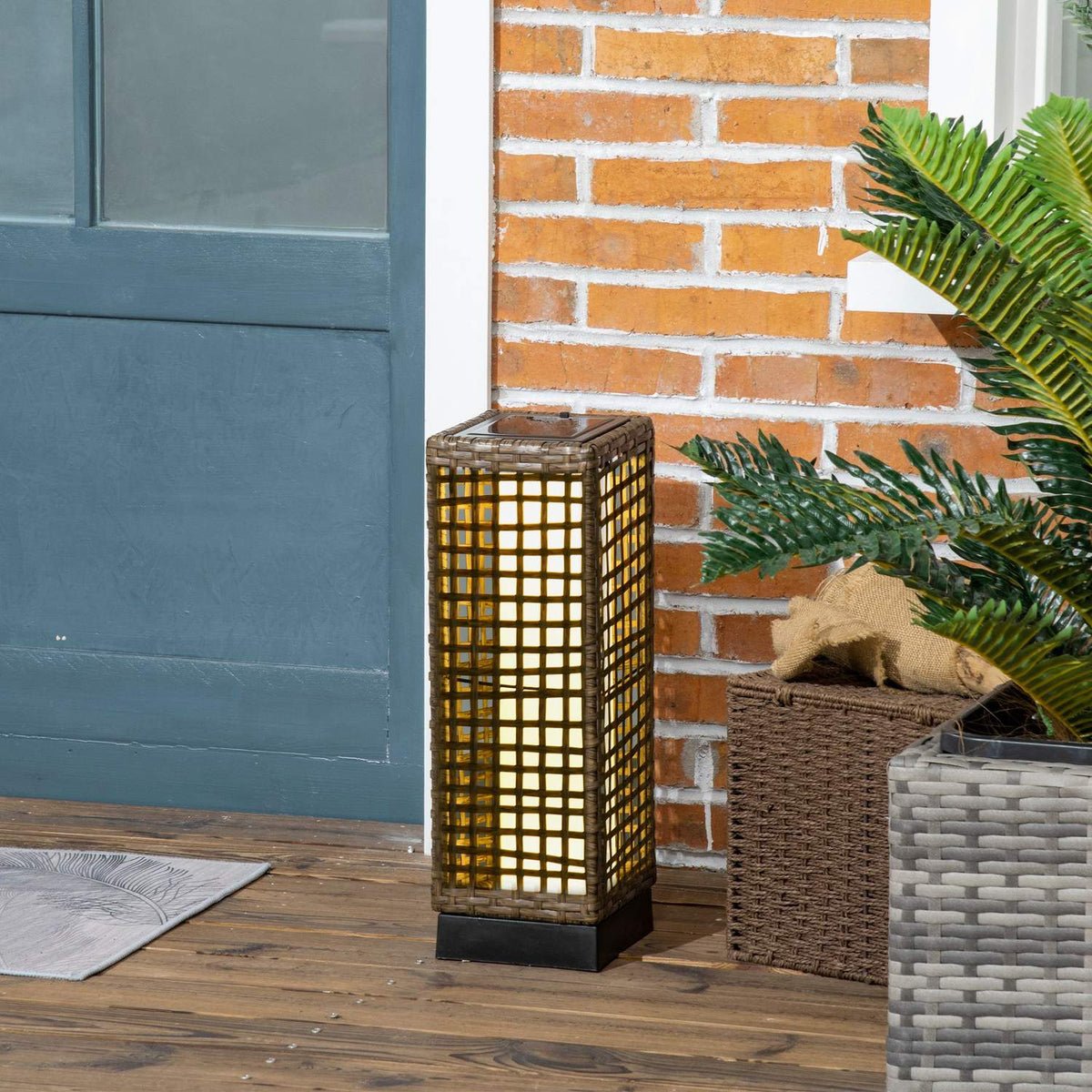 Solar Lamp Rattan, Waterproof, With Light Sensor, Led Outdoor Light, 15.5X15.5X46Cm