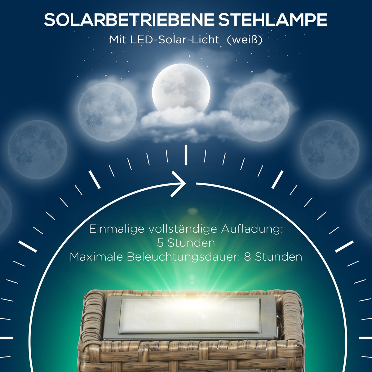 Solar Lamp Rattan, Waterproof, With Light Sensor, Led Outdoor Light, 15.5X15.5X46Cm