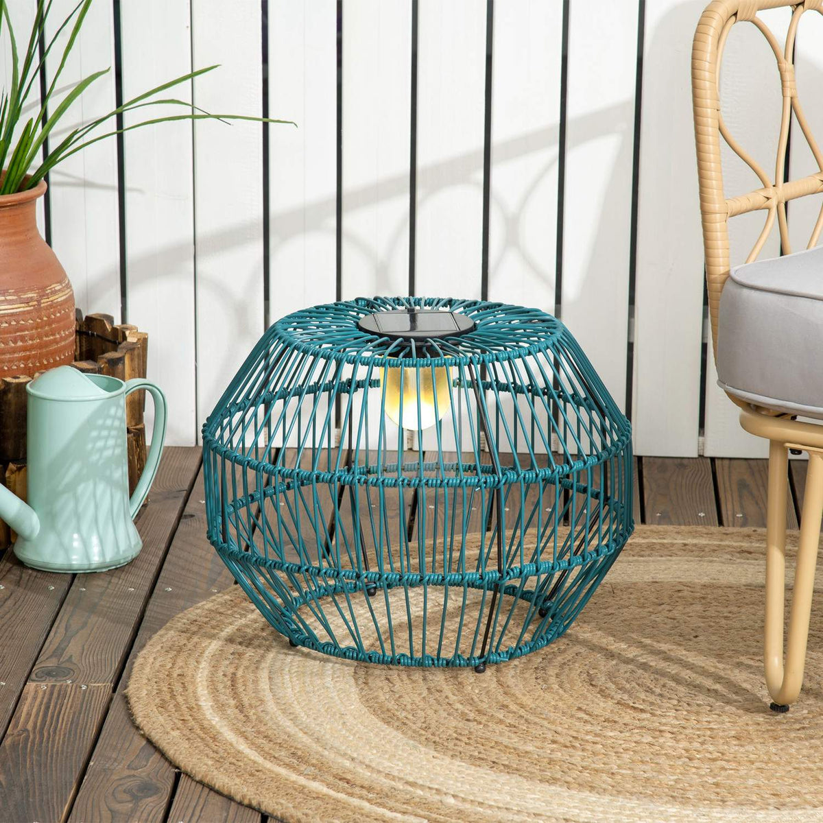 Solar Light Garden Lamp Waterproof Path Light With Light Sensor Automatic Led Drum Design For Balcony Green