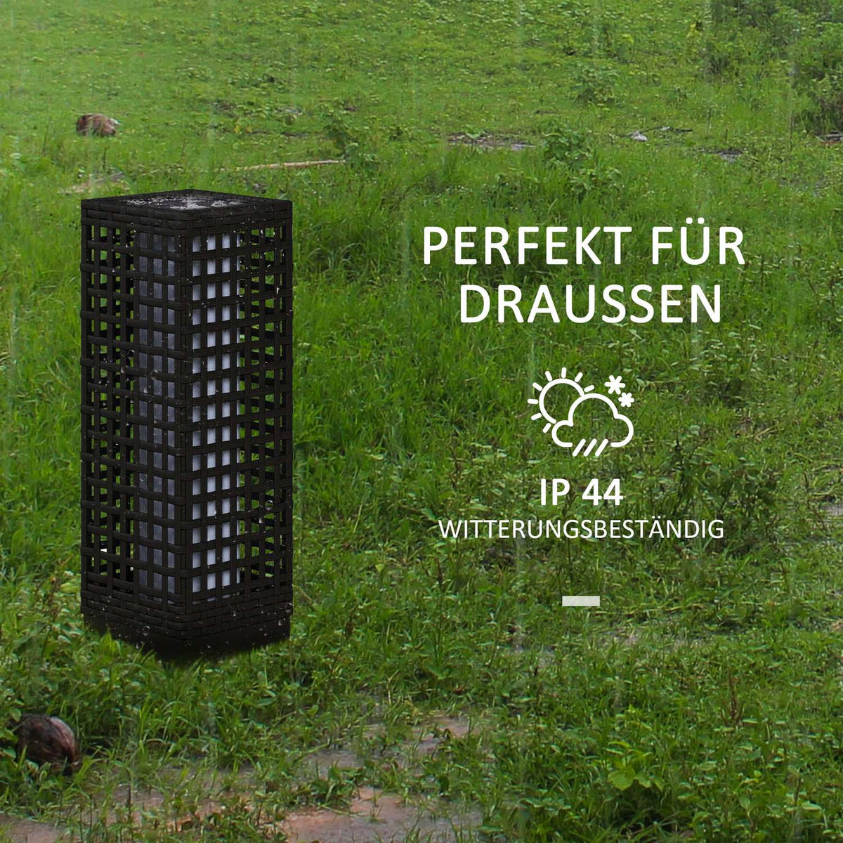Solar Light Rattan Design, Waterproof, Light Sensor, Automatic Led Garden Lamp, Black, 15.5X15.5X46Cm