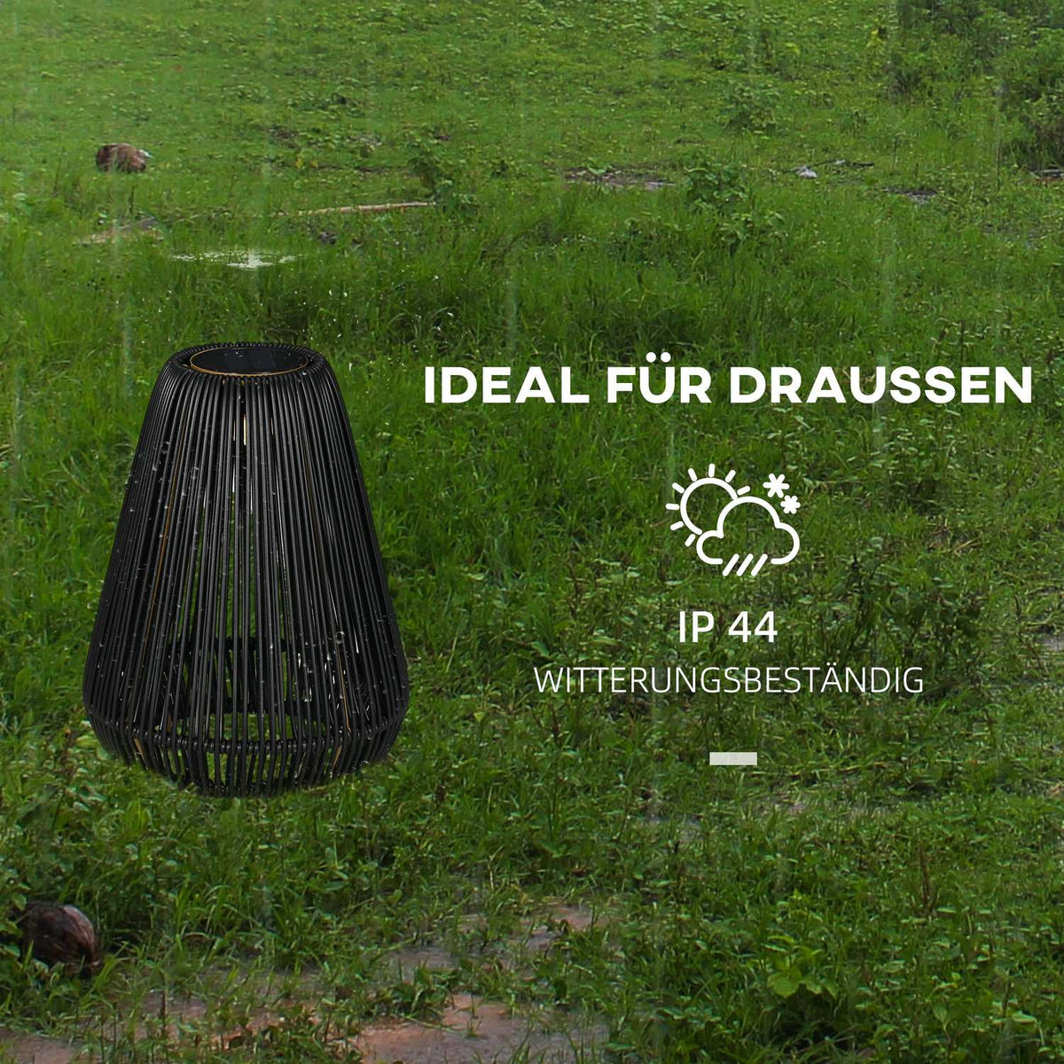 Solar Light Rattan Waterproof Path Light With Light Sensor, Automatic Led Garden Lamp, Outdoor Light, Black, Metal