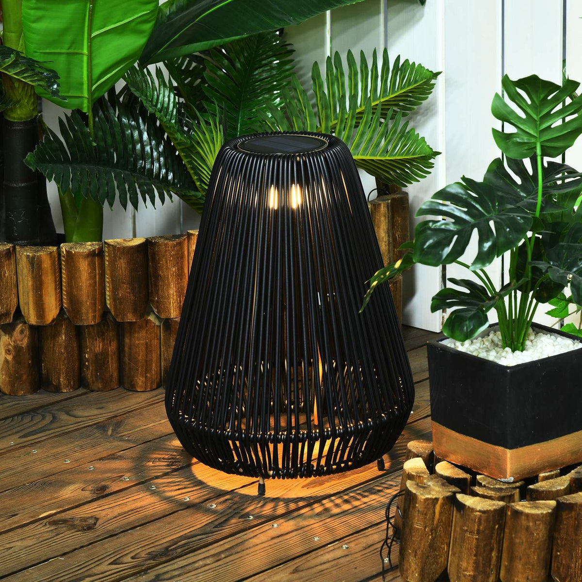 Solar Light Rattan Waterproof Path Light With Light Sensor, Automatic Led Garden Lamp, Outdoor Light, Black, Metal