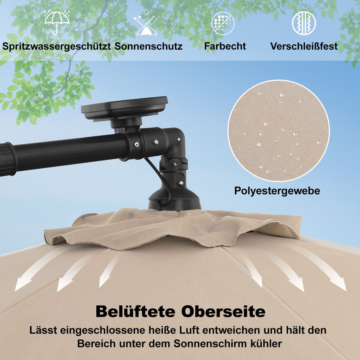 Solar Patio Umbrella with 40 LED Lights, Beige, 300 cm