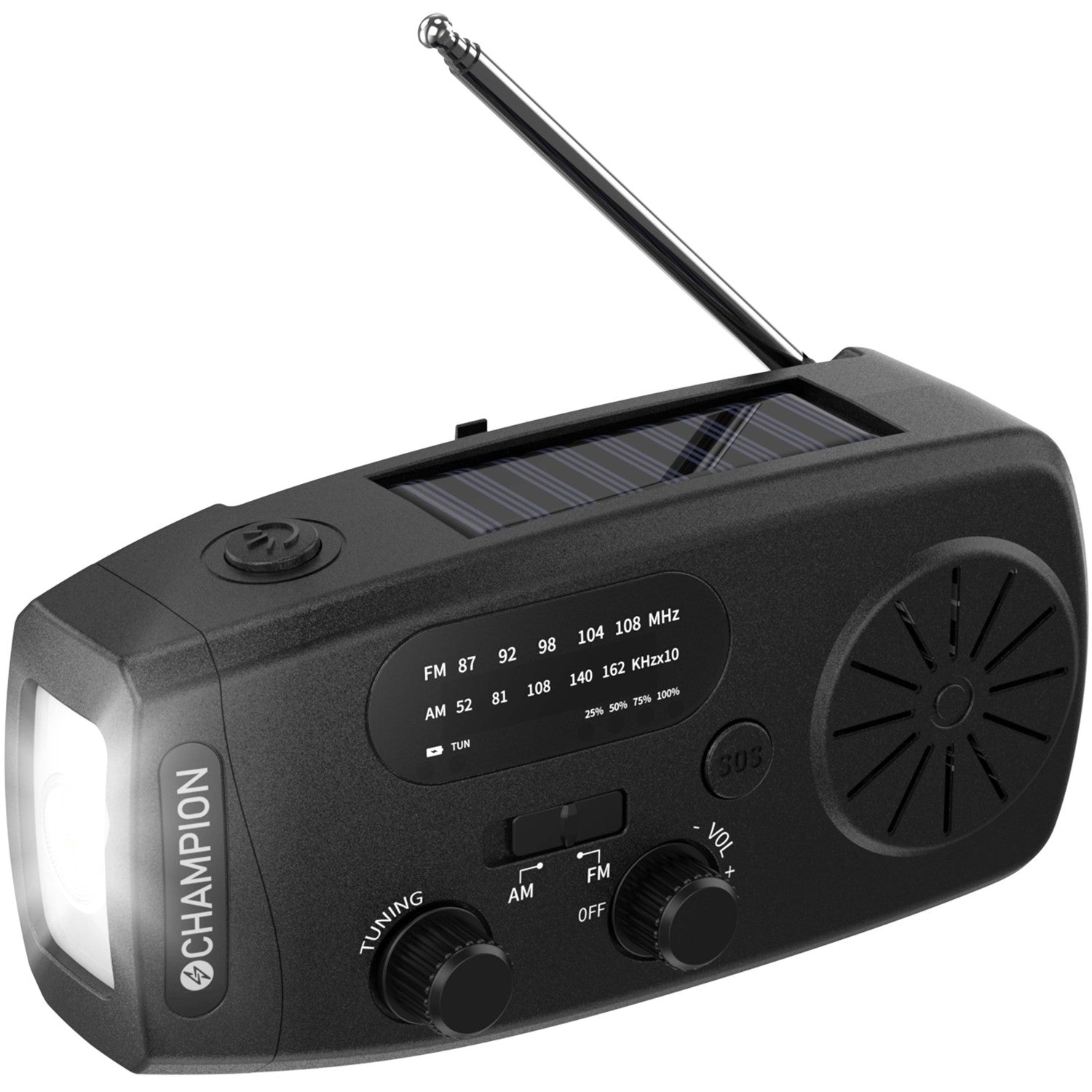 Solar-Powered Radio with Flashlight, Black