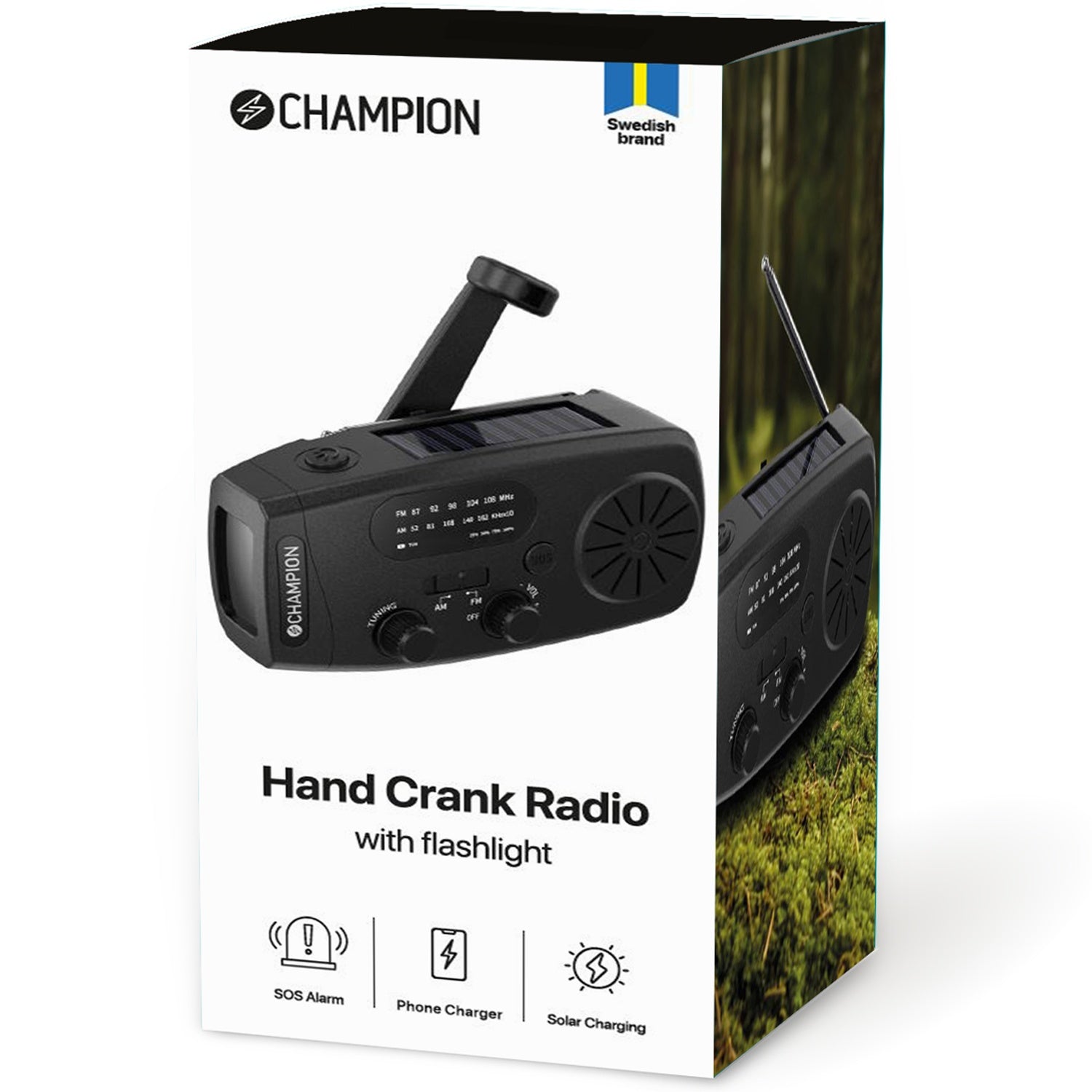 Solar-Powered Radio with Flashlight, Black