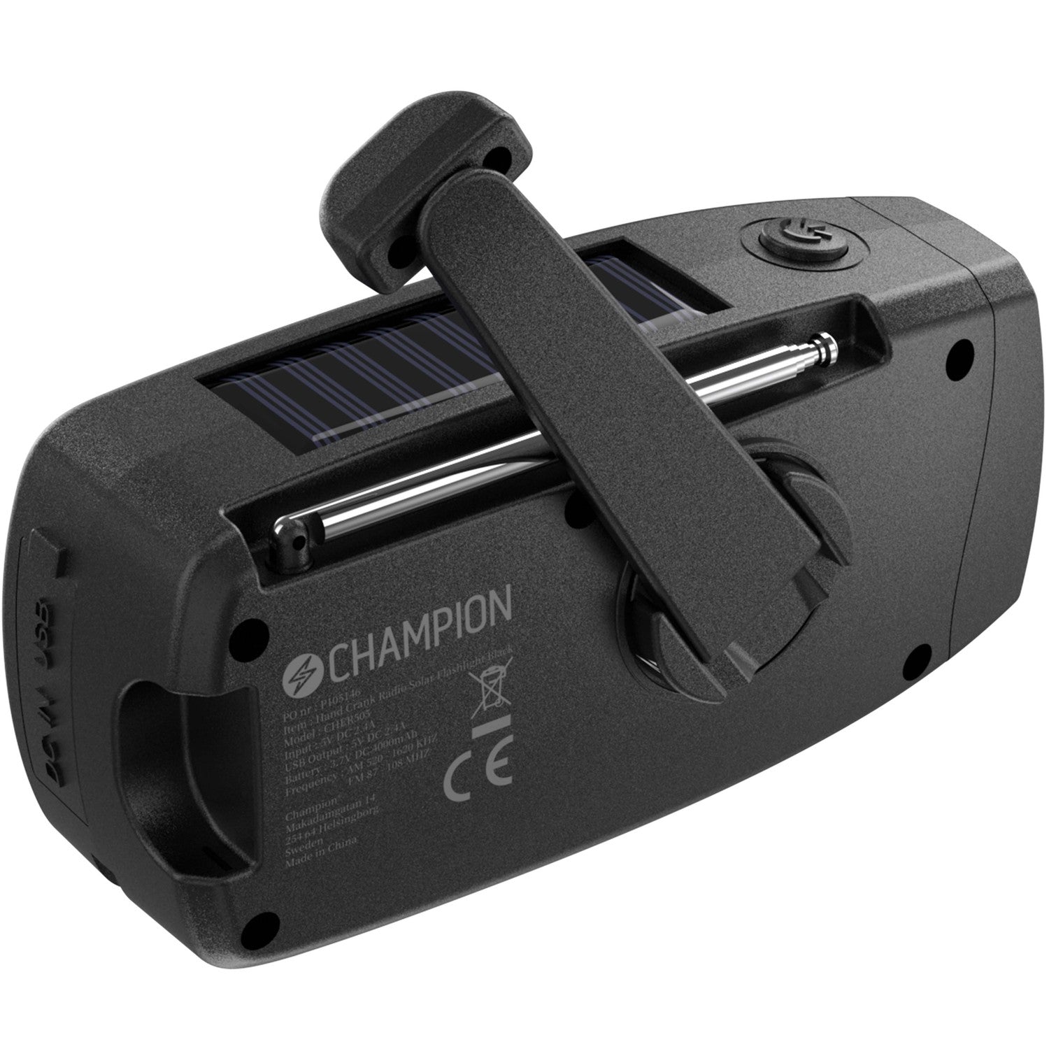 Solar-Powered Radio with Flashlight, Black