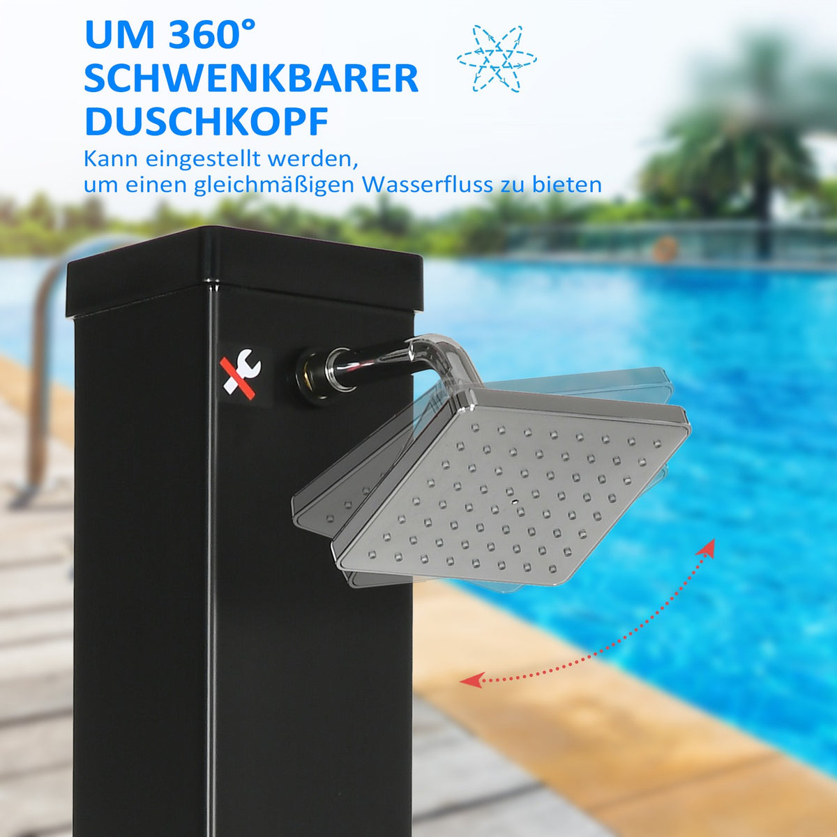 Solar Shower 40L, Outdoor Shower, Pool Shower With Foot Shower And Rain Shower Head, Water Temperature Up To 60°C, Including Mounting Material, Black