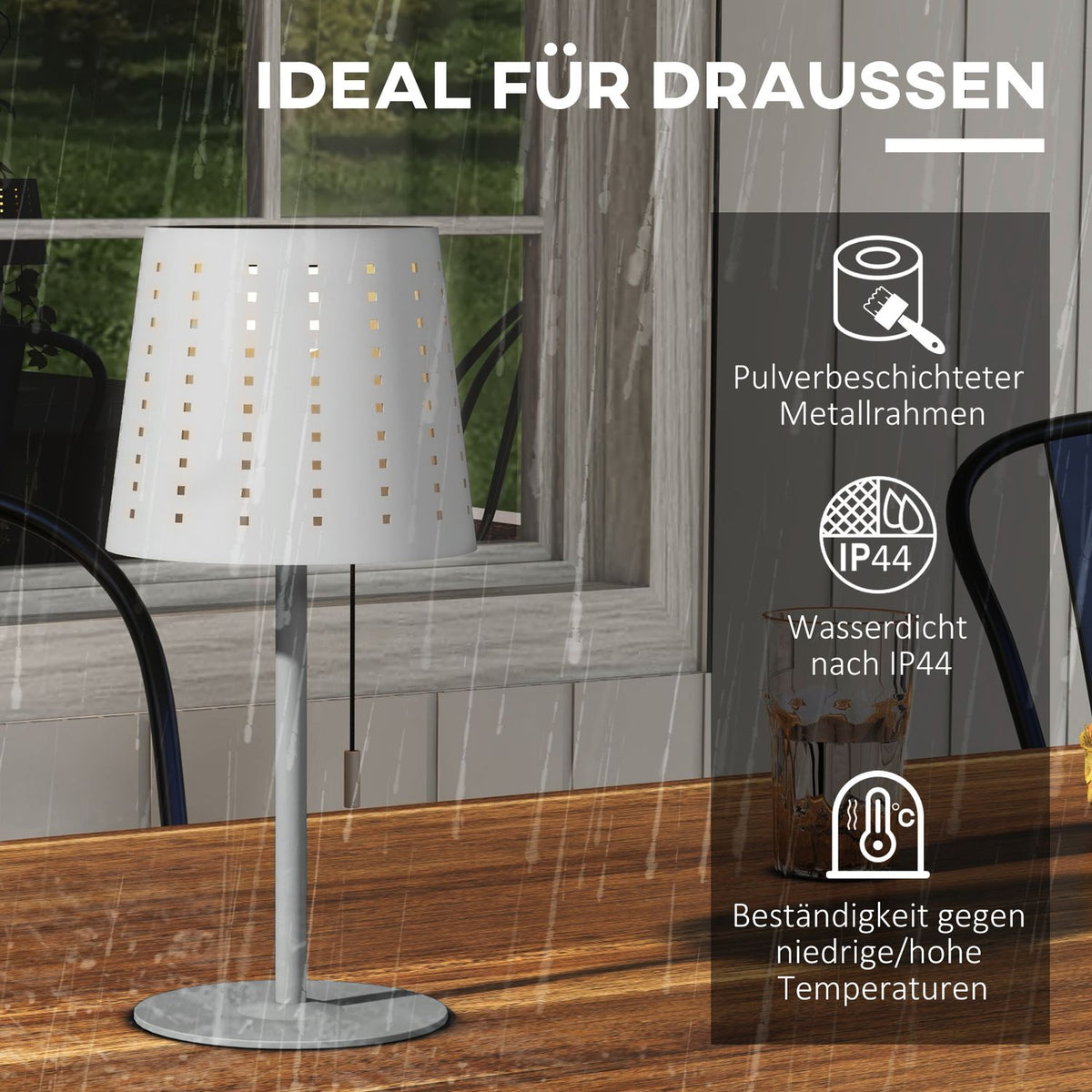 Solar Table Lamp Outdoor Led, Battery, Dimmable, Ip44 Waterproof, Portable, Light Gray, For Night Light & Desk