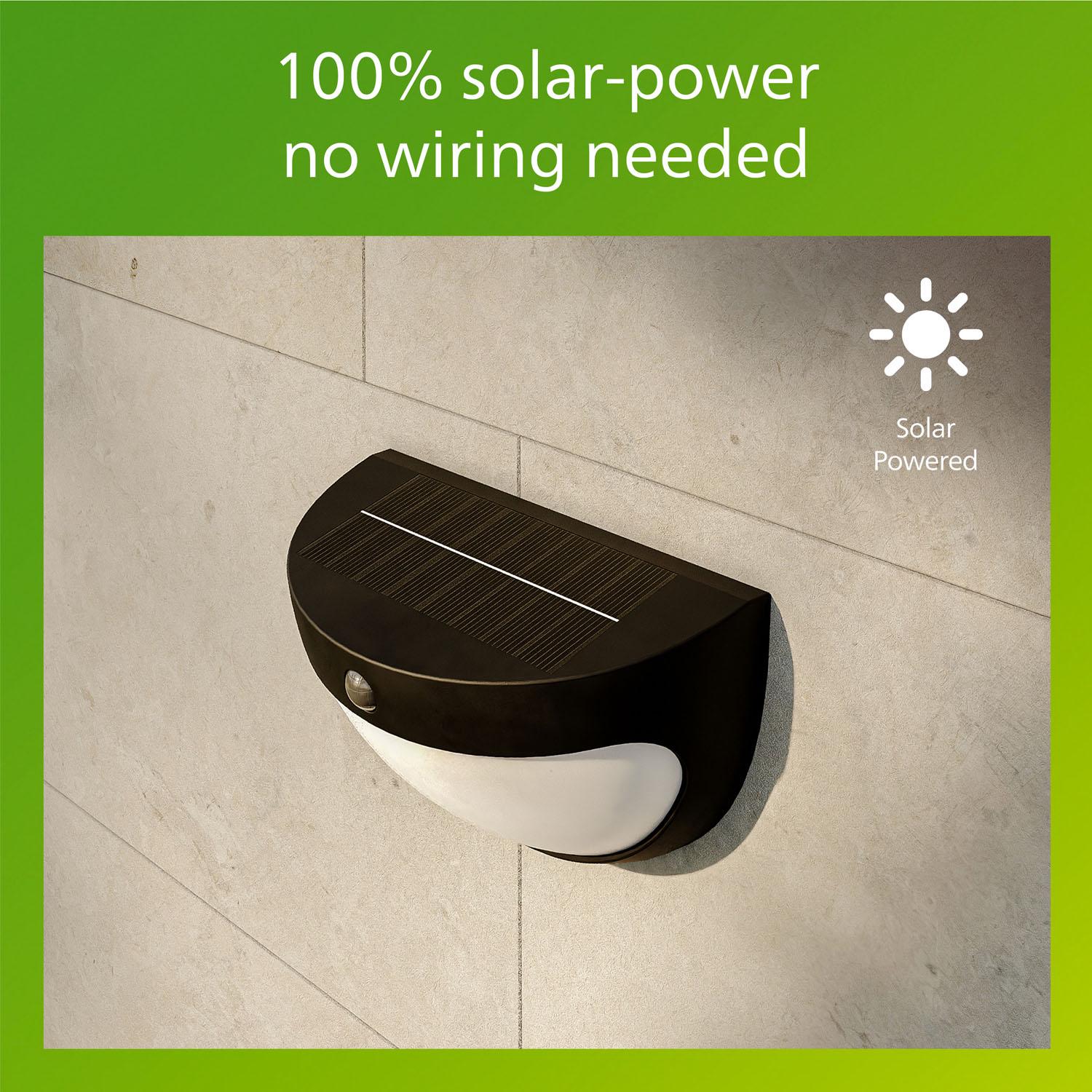 Solar Wall Light, Black, Dual Brightness, LED, IP44