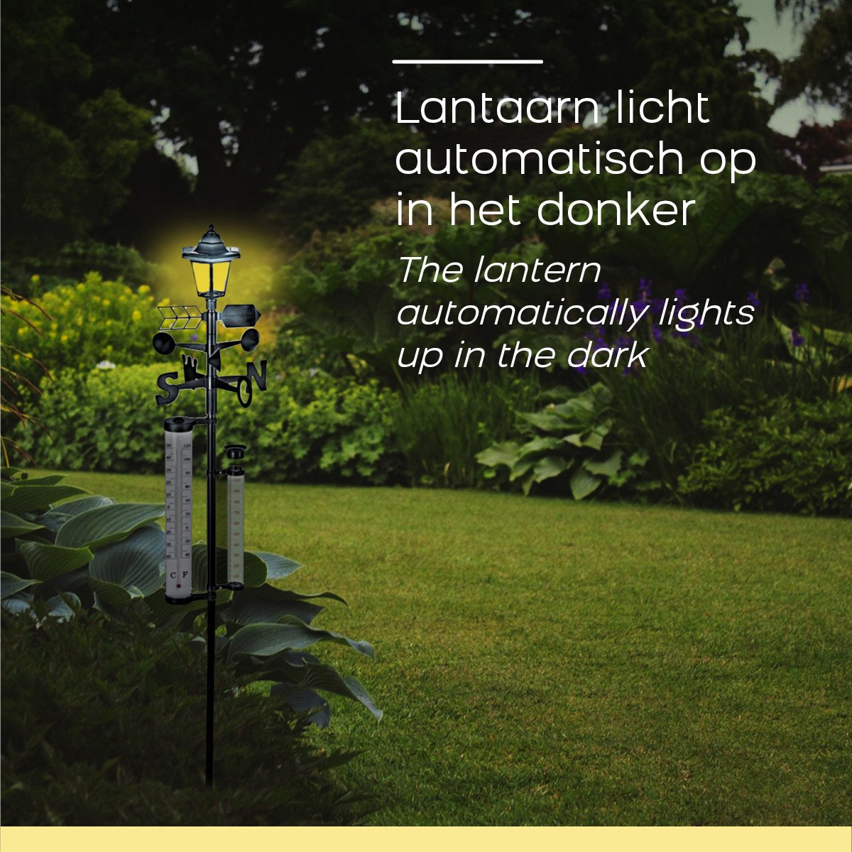 Solar Weather Station with Rain Gauge and Thermometer