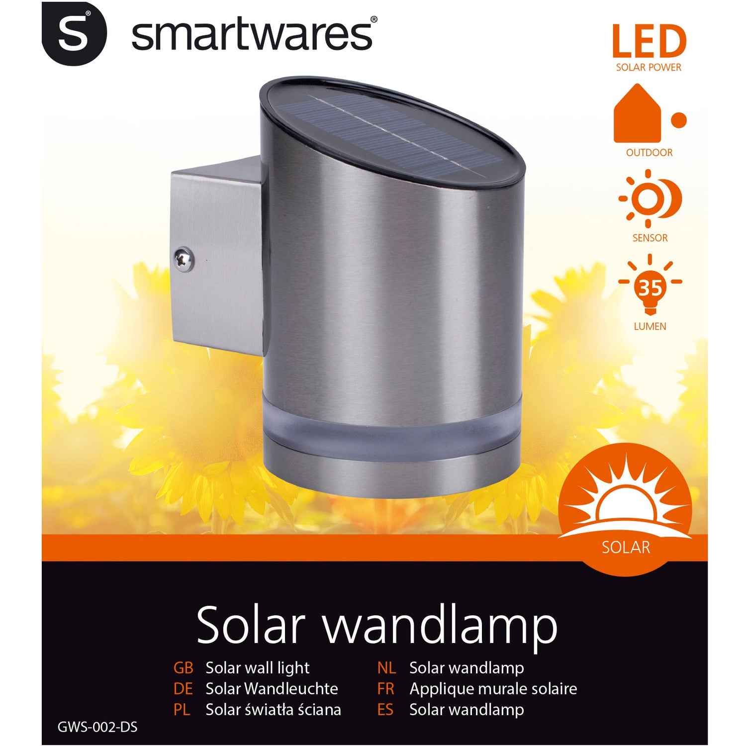 Solar cell lighting Wall mounted Angled 35lm