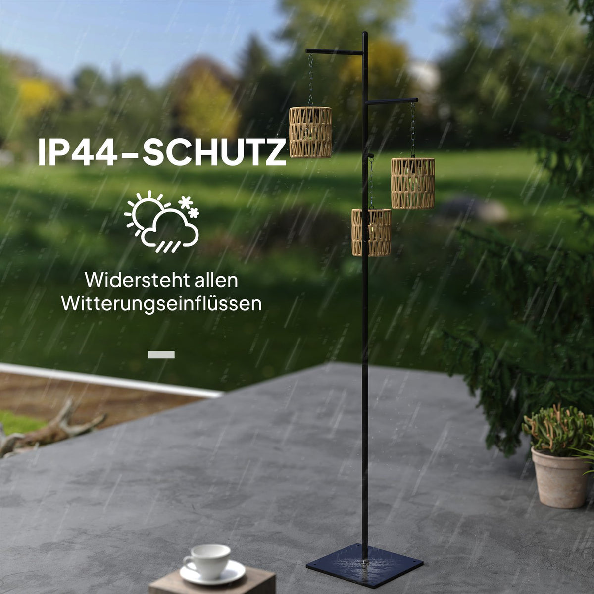 Solar floor lamp rattan solar lamps with light sensor 3 lights automatic solar light in boho style IP44 waterproof solar lamp outdoor lamp solar lantern for garden balcony outdoor lawn yard