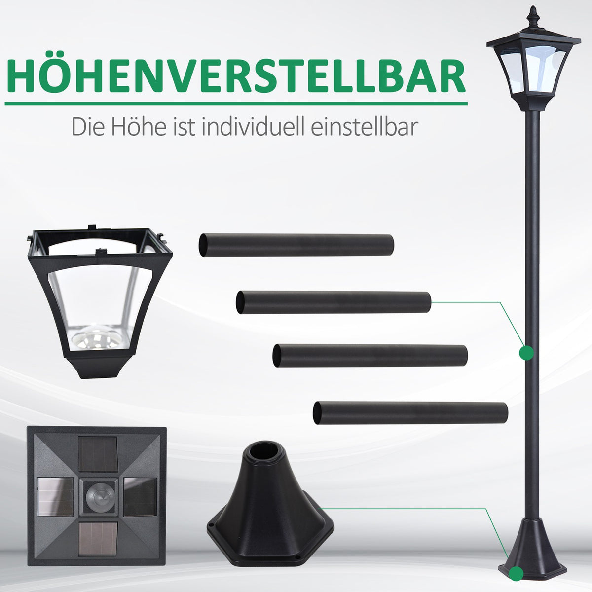 Solar lantern garden lantern path light with LED 10 lumens black 15 x 15 x 120cm