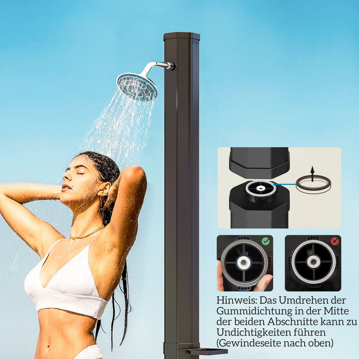 Solar shower 35 liter solar garden shower with tap, shower head, hand shower, side tray, up to 55 °C, outdoor shower without power connection, pool shower, camping shower, rain shower, warm water