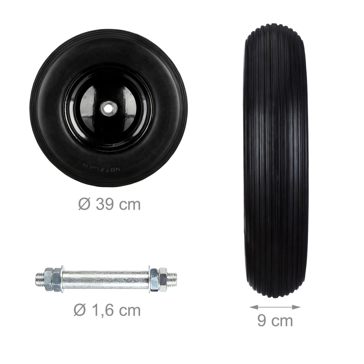 Solid Rubber Wheelbarrow Wheel, Puncture-Proof, 4.00-8