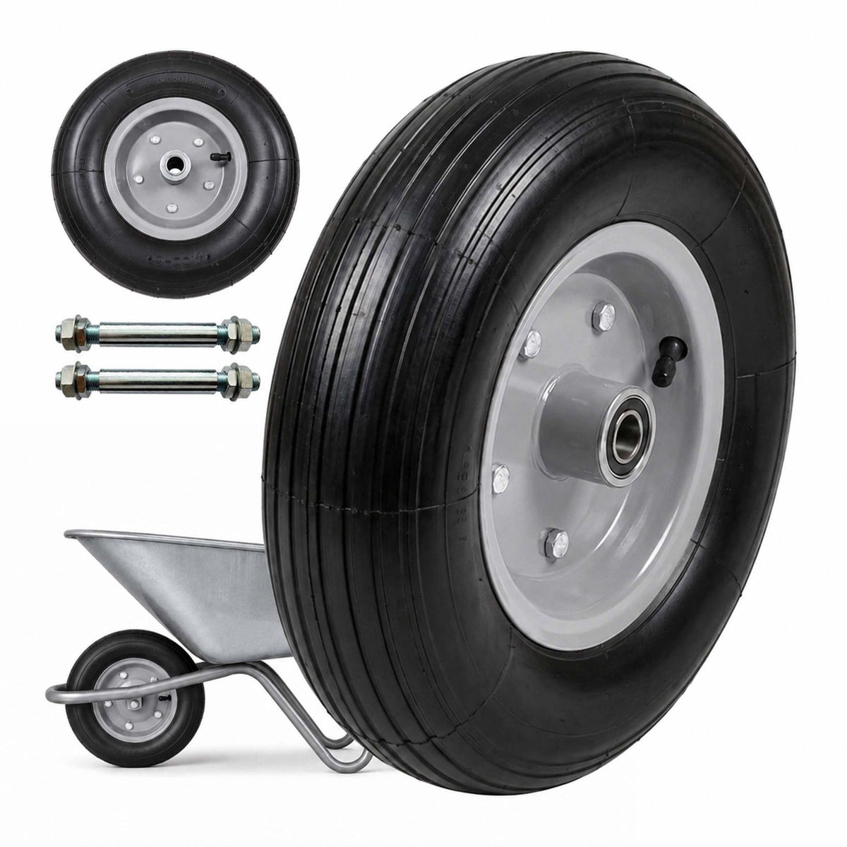Solid Rubber Wheelbarrow Wheels, 4.00-6, Black-Grey