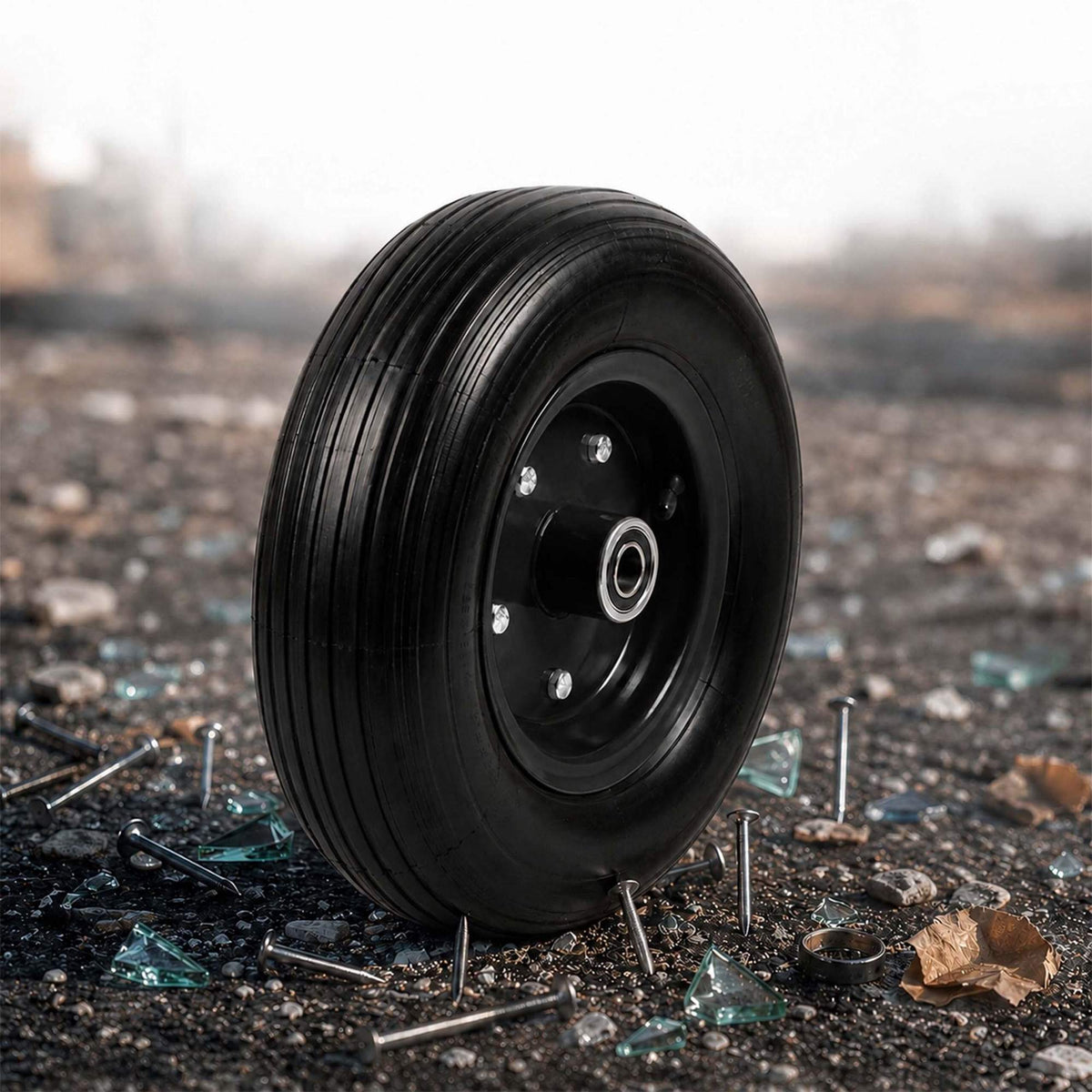 Solid Rubber Wheelbarrow Wheels, 4.00-6, Set of 2