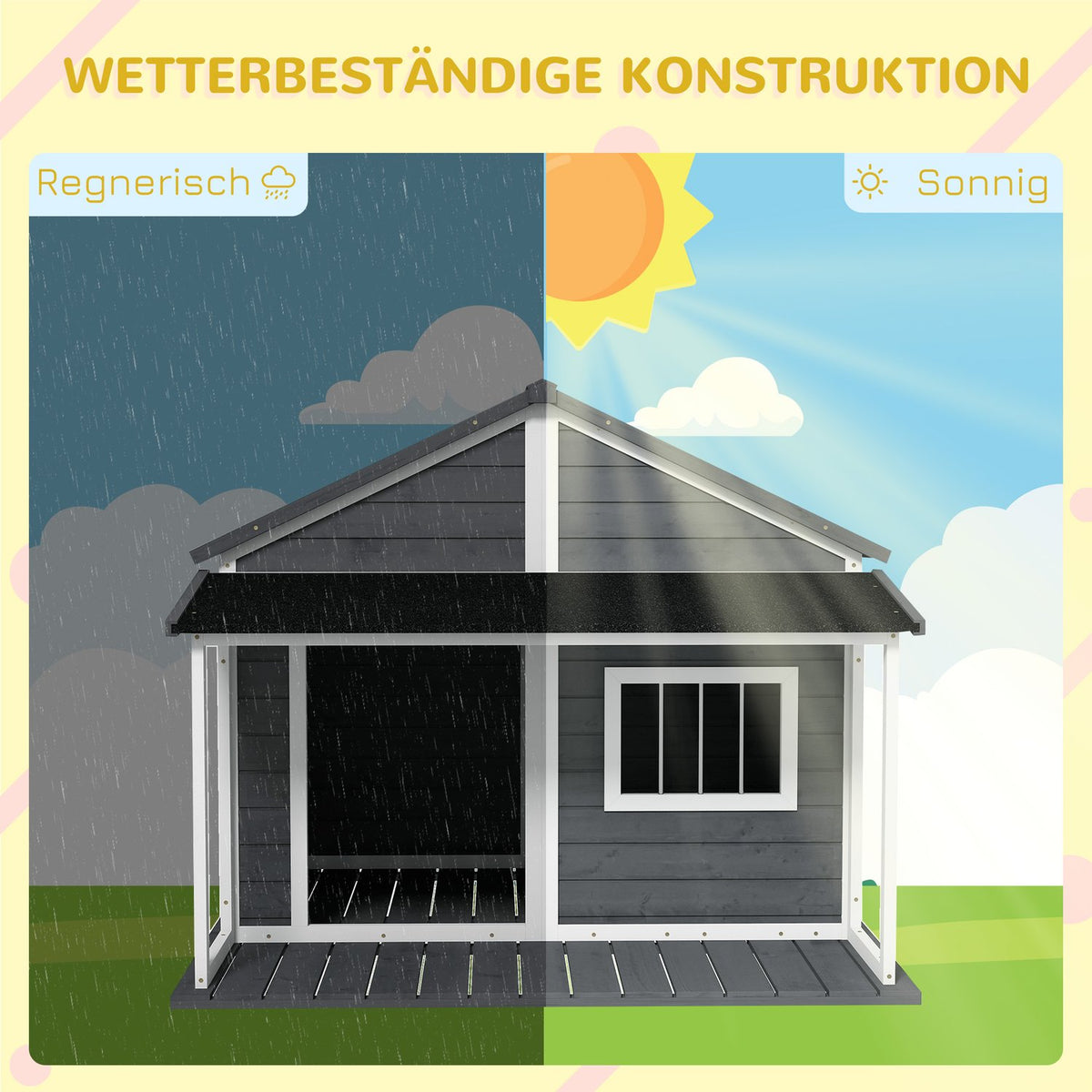 Solid Wood Dog House Small Animal House Dog House With Patio Asphalt Roof Outdoor Weatherproof Hut For Outdoors Gray 124 X 112 X 105 Cm