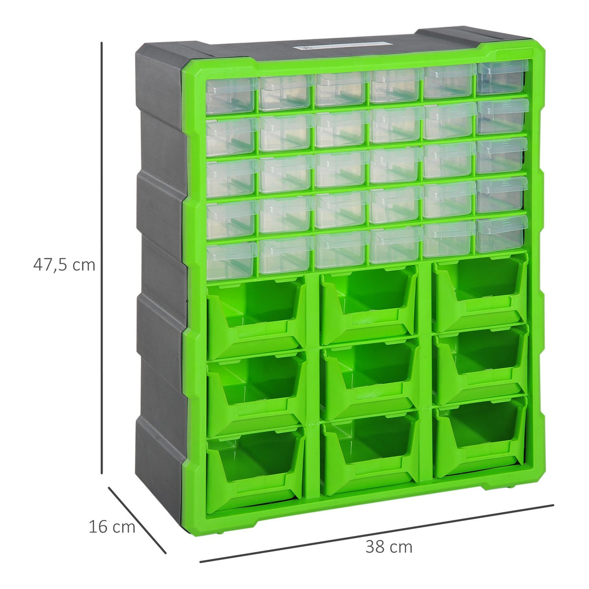 Sorting Box, Small Parts Magazine, Parts Box, Storage Box With 39 Compartments, Green, L38Xw16Xh47.5Cm