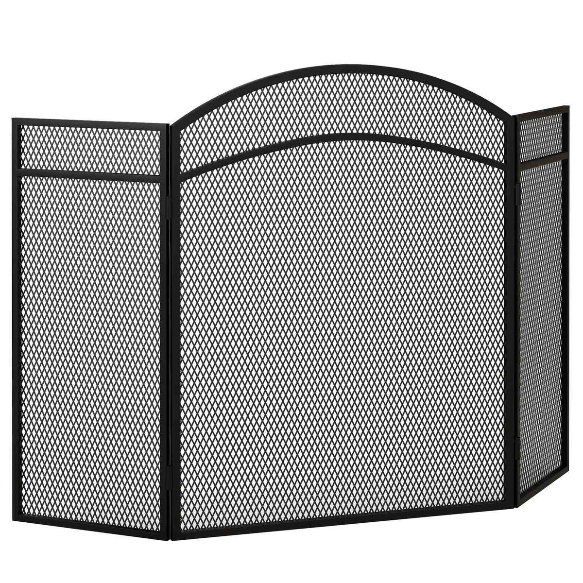 Spark guard for fireplaces, elegant spark catcher, foldable, coated, black, 96 x 60 cm