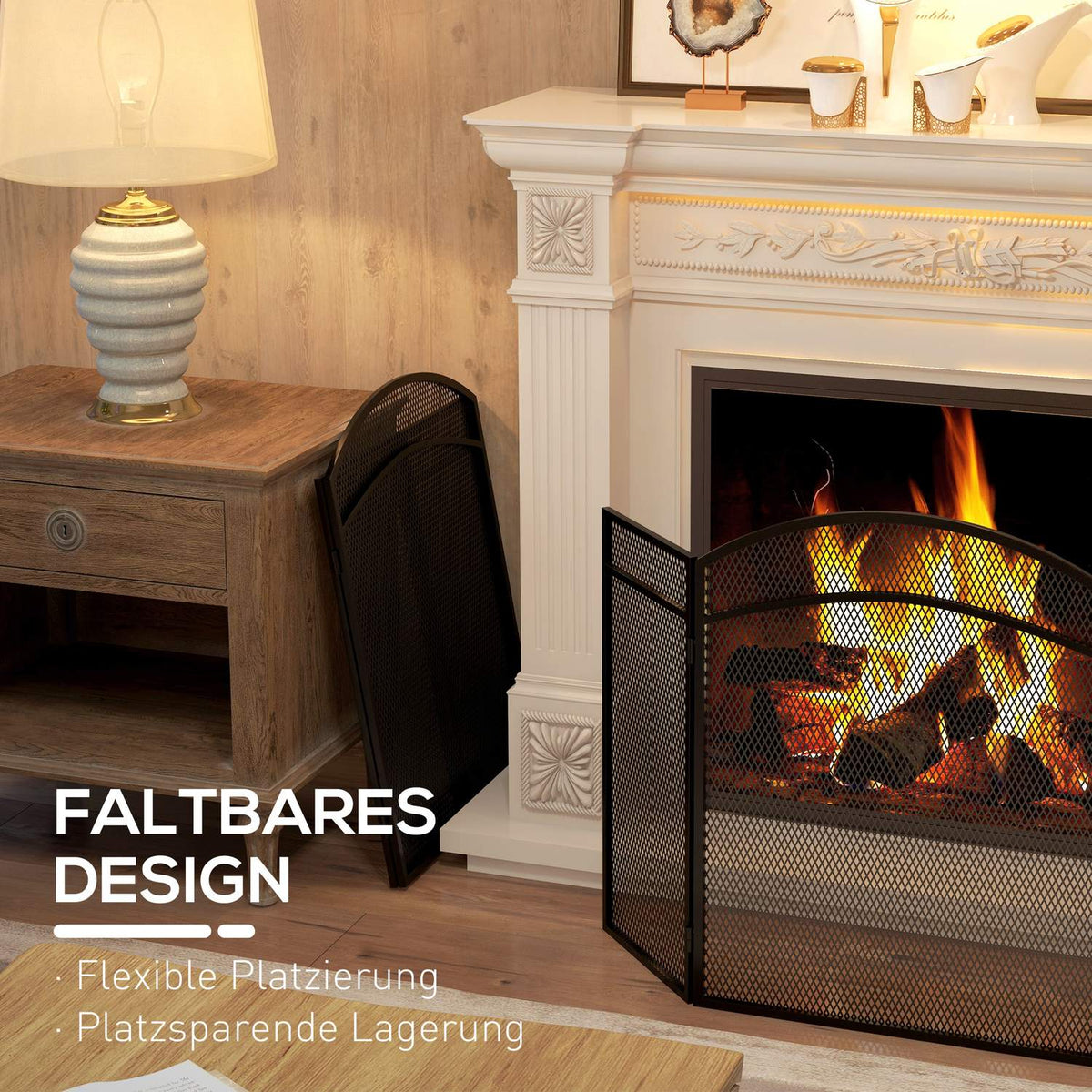 Spark guard for fireplaces, elegant spark catcher, foldable, coated, black, 96 x 60 cm