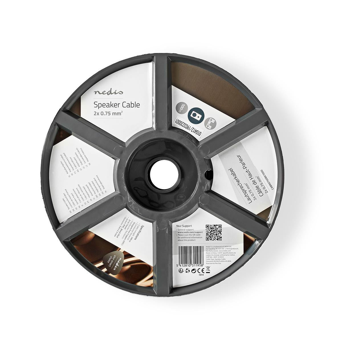 Speaker Cable | 2x 0.75 mm² | Copper | 100.0 m | Round | PVC | Black / Red | Reel