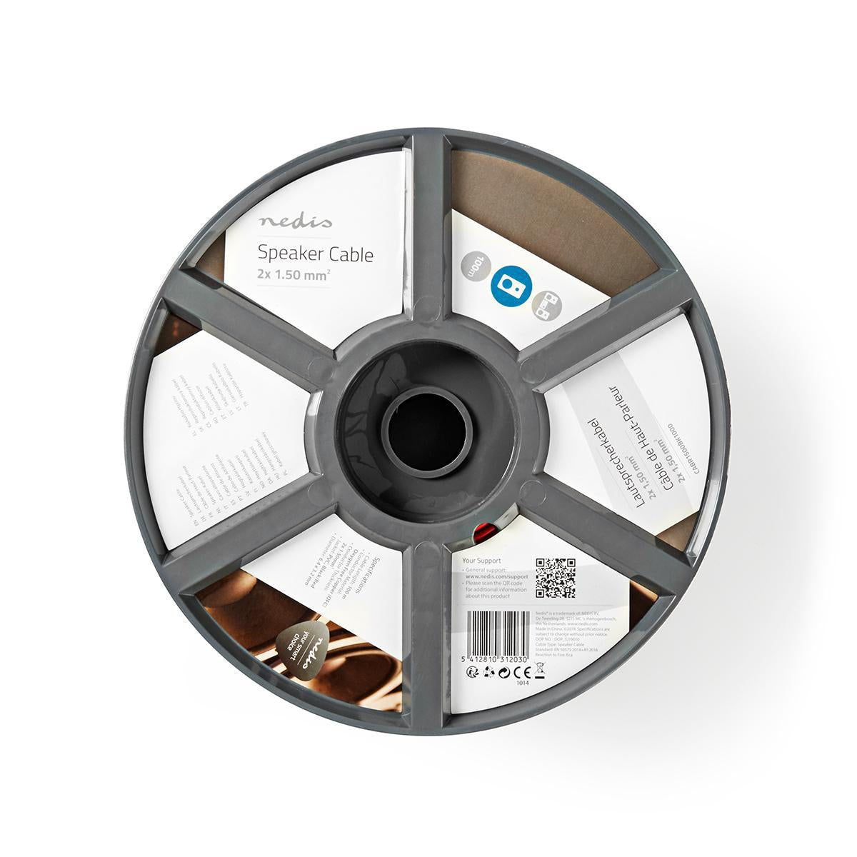 Speaker Cable | 2x 1.50 mm² | Copper | 100.0 m | Round | PVC | Black / Red | Reel