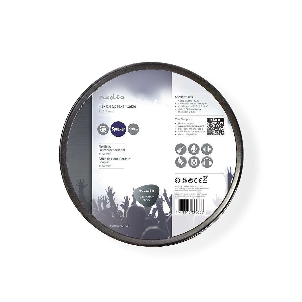 Speaker Cable | 2 x 1.50 mm² | Copper | 100.0 m | Round | PVC | Dark Grey | Reel