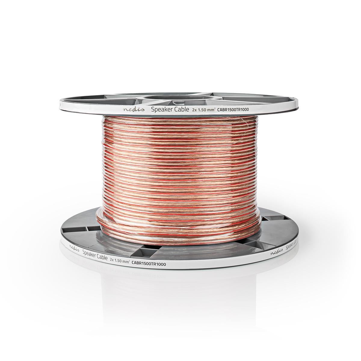 Speaker Cable | 2x 1.50 mm² | Copper | 100.0 m | Round | PVC | Transparent | Reel