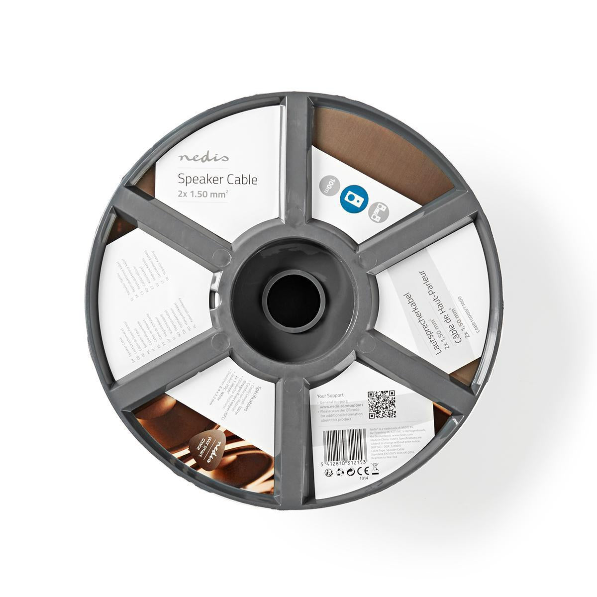 Speaker Cable | 2x 1.50 mm² | Copper | 100.0 m | Round | PVC | White | Reel