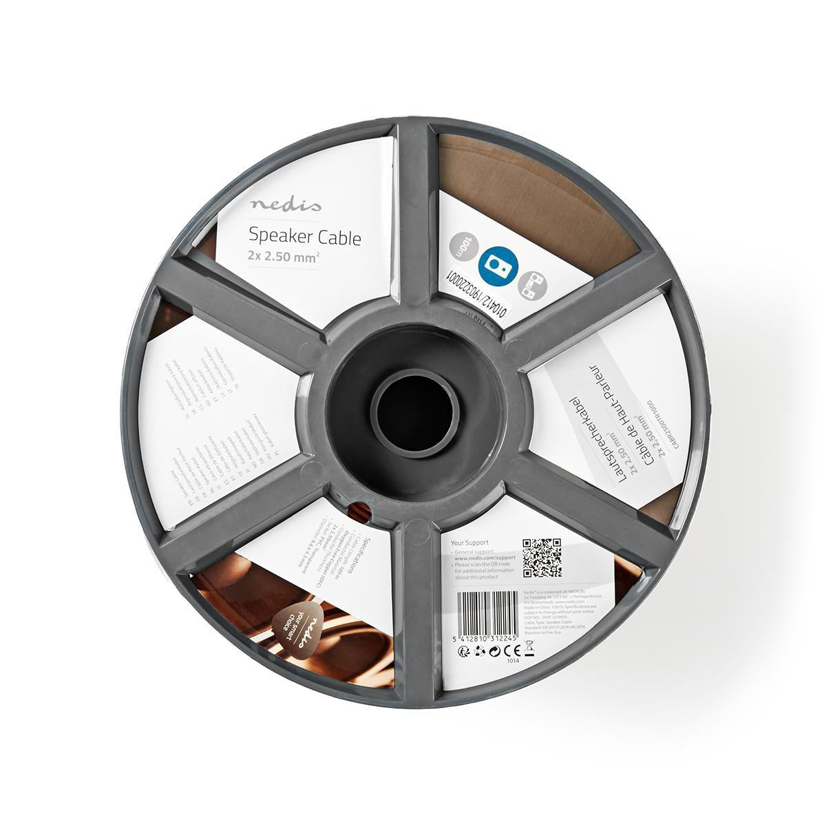 Speaker Cable | 2x 2.50 mm² | Copper | 100.0 m | Round | PVC | Transparent | Reel