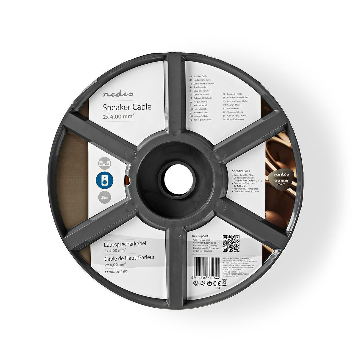 Speaker Cable | 2x 4.00 mm² | Copper | 25.0 m | Round | PVC | Transparent | Reel