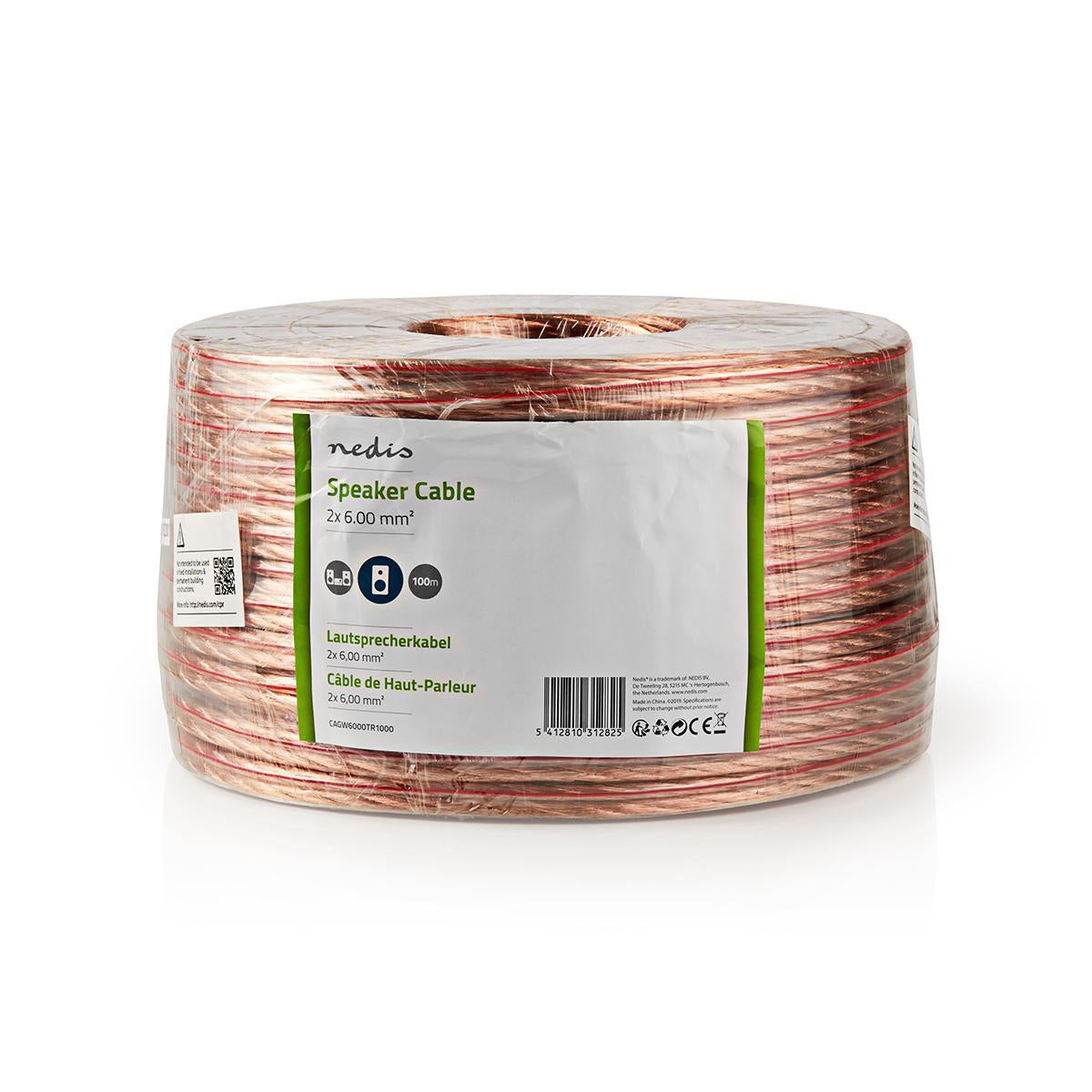 Speaker Cable | 2x 6.00 mm² | CCA | 100.0 m | Round | PVC | Transparent | Wrap