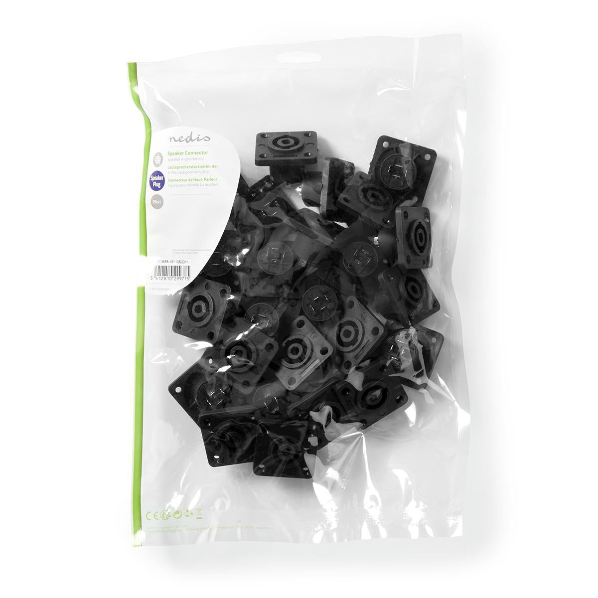 Speaker Connector | Straight | Female | Nickel Plated | Solder | ABS | Black | 25 pcs | Polybag