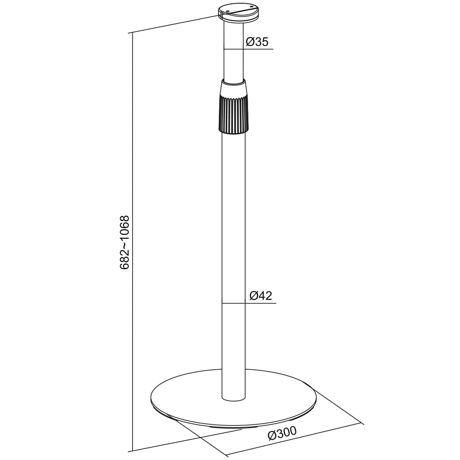 Speaker Floor Stand, Adjustable Height 682-1068 mm, Black
