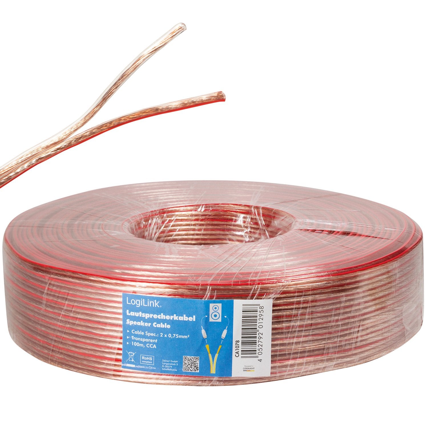 Speaker cable 2x0.75 100m Transparent