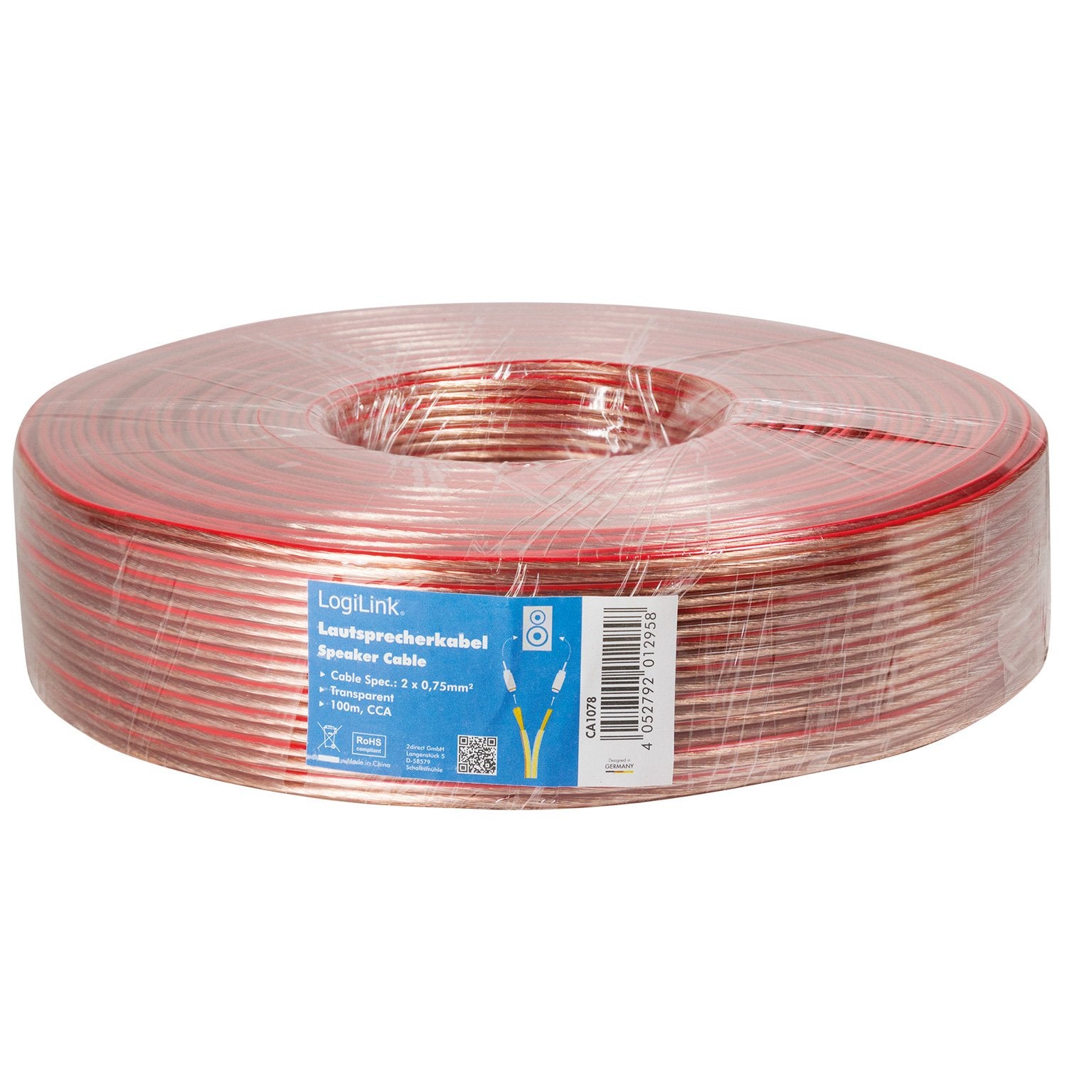 Speaker cable 2x0.75 100m Transparent