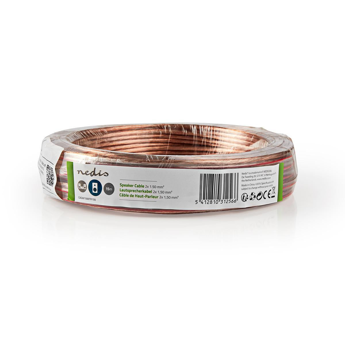 Speaker cable | 2x 1.50 mm² | CCA | 15.0 m | Round | PVC | Transparent | Packaging