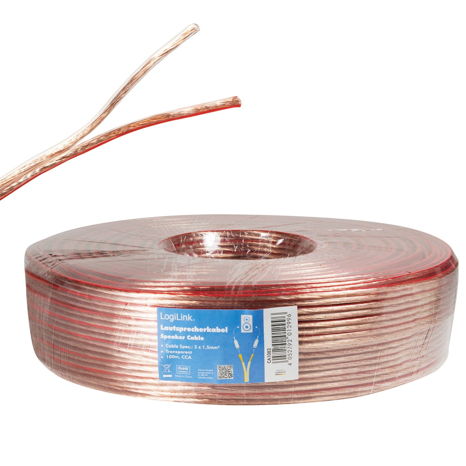 Speaker cable 2x1.5 100m Transparent