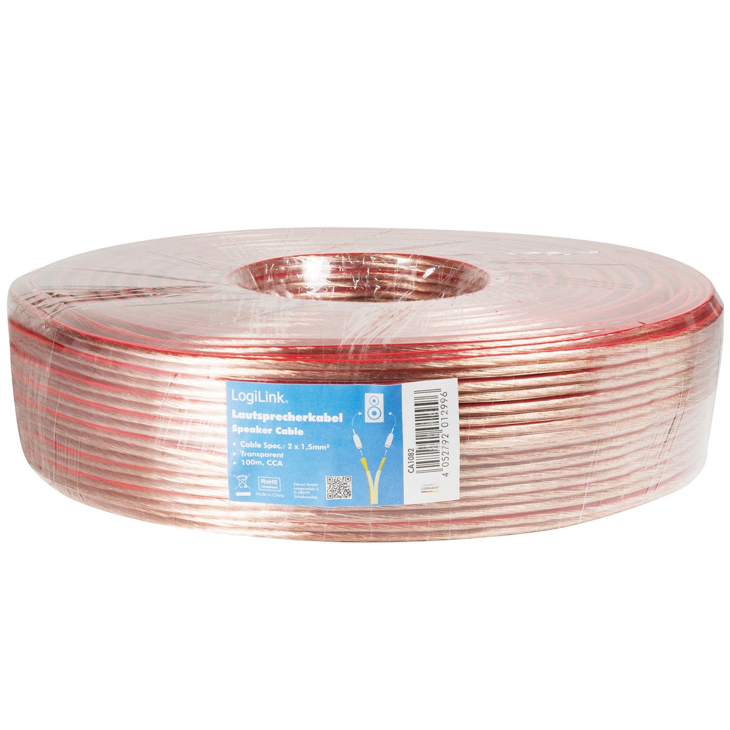 Speaker cable 2x1.5 100m Transparent