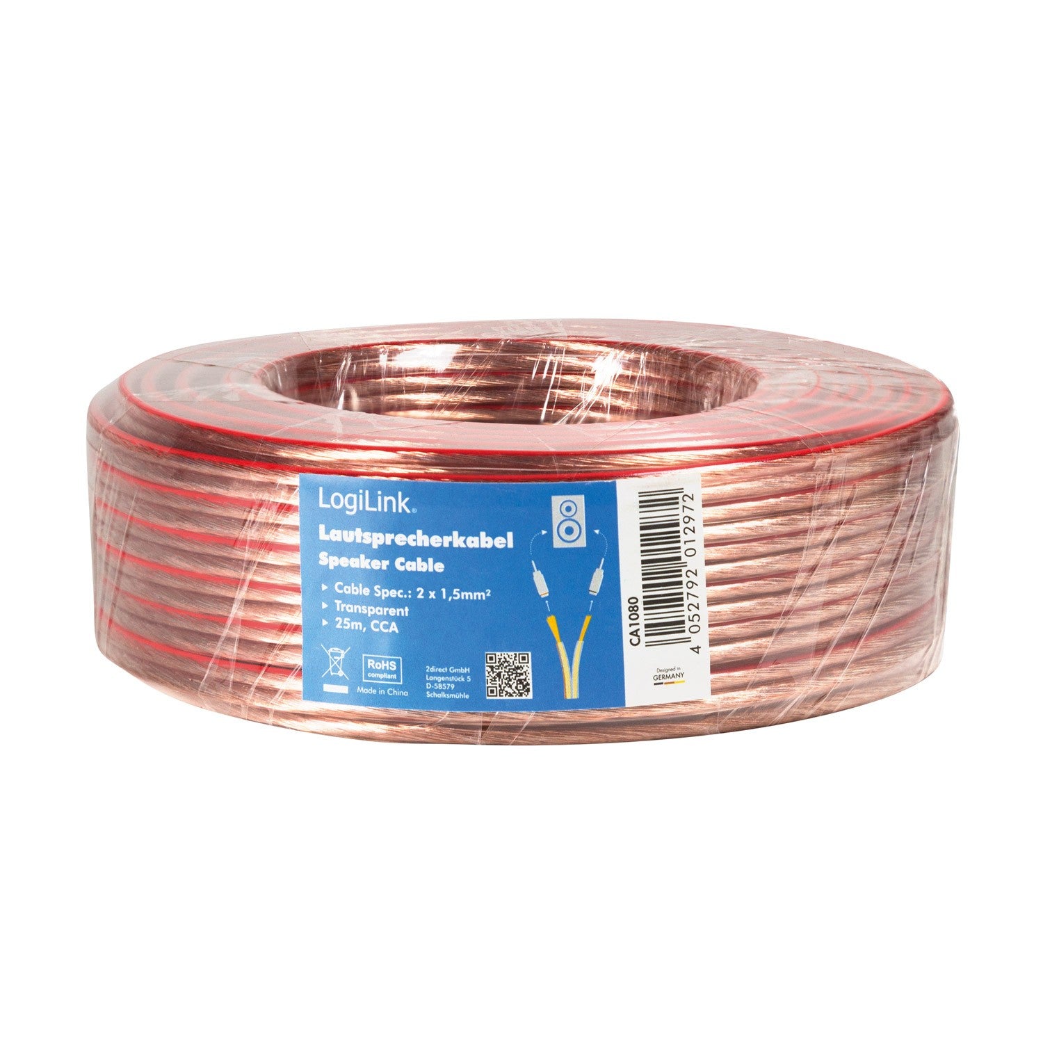 Speaker cable 2x1.5 25m Transparent